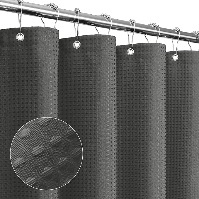 Gibelle Charcoal Grey Shower Curtain, Waffle Weave Textured Fabric Shower Curtain for Bathroom - Soft Cloth & Hotel Spa Luxury, Water Repellent, Machine Washable, 72X72, Charcoal Grey