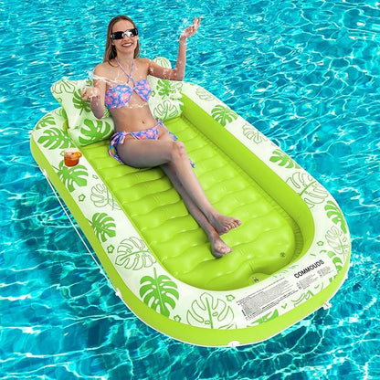 Inflatable Tanning Pool Lounger Float with Cervical Pillow - Pool Floats Adult for Sunbathing, Backyard, Pool Party - Inflate Ball Pit for Babies - Kids Swimming Pool Bed