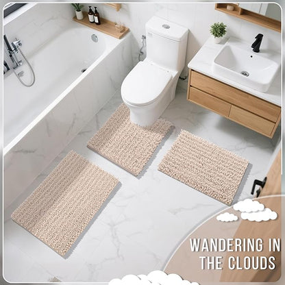 Yimobra Bathroom Rugs Non Slip Washable - Ultra Soft Absorbent Chenille Bath Mat, Quick Dry Shaggy Floor Carpet for Tub Shower, Pinkish Beige Home Decor Accessories, 24x17 Inch
