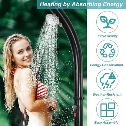 4.8 Gallon Solar Heated Outdoor Shower, 7 FT Freestanding Outside Shower with Shower Head & Foot Shower Tap for Poolside Backyard Beach, Black