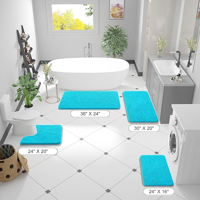 OLANLY Bathroom Rugs 24x16, Extra Soft Absorbent Chenille Bath Rugs, Rubber Backing Quick Dry, Machine Washable Bath Mats for Bathroom Floor, Tub and Shower, Home Decor Accessories, Aqua Sky