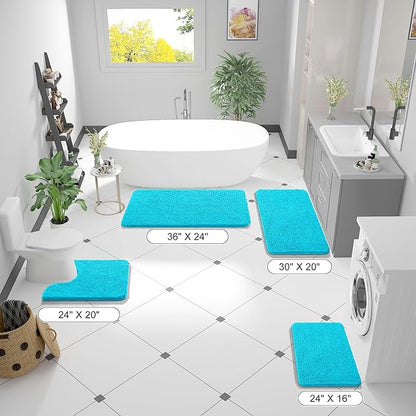 OLANLY Bathroom Rugs 24x16, Extra Soft Absorbent Chenille Bath Rugs, Rubber Backing Quick Dry, Machine Washable Bath Mats for Bathroom Floor, Tub and Shower, Home Decor Accessories, Aqua Sky
