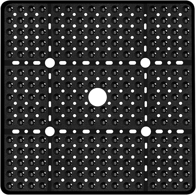 Large Black Square Shower Mat Non Slip 27 x 27 Inch, Shower Bath Mats Tub Mat for Inside Shower Bathroom Floor, Shower Stall Mats with Big Suction Cups Drain Holes, Easy Washable, BPA-Free