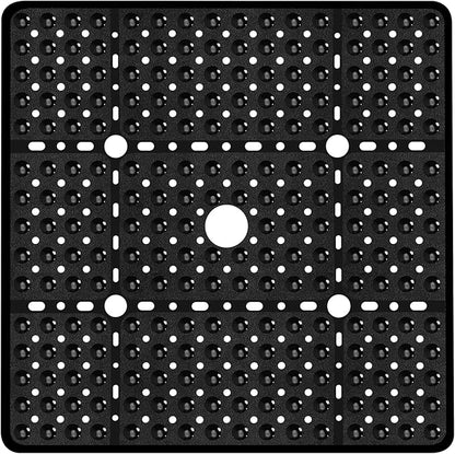 Large Black Square Shower Mat Non Slip 27 x 27 Inch, Shower Bath Mats Tub Mat for Inside Shower Bathroom Floor, Shower Stall Mats with Big Suction Cups Drain Holes, Easy Washable, BPA-Free