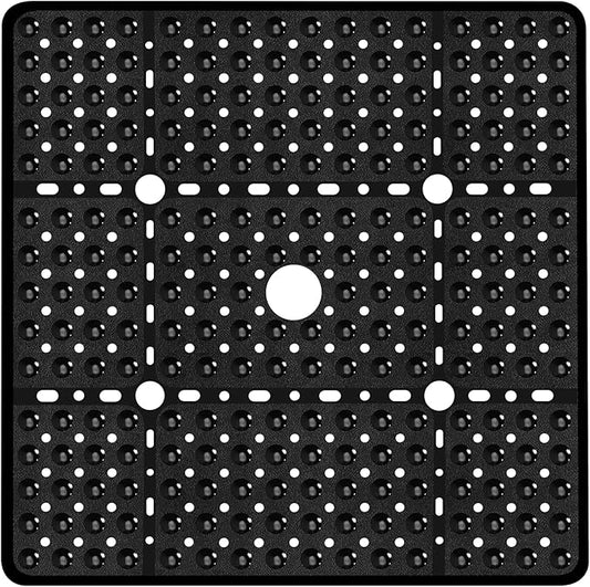 Large Black Square Shower Mat Non Slip 27 x 27 Inch, Shower Bath Mats Tub Mat for Inside Shower Bathroom Floor, Shower Stall Mats with Big Suction Cups Drain Holes, Easy Washable, BPA-Free