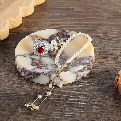 Koville Luxury Italy Calacatta Viola Marble Jewelry Dish, Small Round Trinket Dish for Ring Necklace Earring, 4" Stone Decorative Dish, Aesthetic Home Table Marble Decor