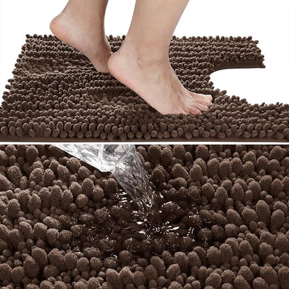 Yimobra Toilet Rug U Shaped Washable 24x24 Inch - Ultra Soft Absorbent Chenille Bath Rugs for Toilet, Quick Dry & Machine Washable, Non Slip Contour Bathroom Mat, Brown