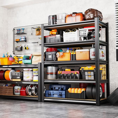 45.6" W Garage Shelving Heavy Duty 5-Tier Storage Shelves, Home Storage Shelf, Adjustable Metal Shelving Unit, for Pantry, Kitchen, Basement, Warehouse, 45.6" Wx17.7 Dx71.2 H, Black