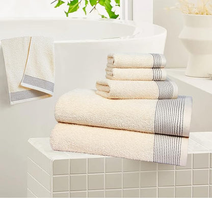 Belizzi Home 100% Cotton Ultra Soft 6 Pack Towel Set, Contains 2 Bath Towels 28x55 inchs, 2 Hand Towels 16x24 inchs & 2 Washcloths 12x12 inchs, Compact Lightweight & Highly Absorbant - Ivory