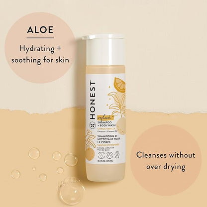 The Honest Company 2-in-1 Cleansing Shampoo and Body Wash Face Lotion Bundle Gentle for Baby Naturally Derived Citrus Vanilla Refresh 18.5 fl oz