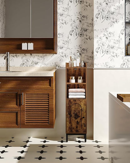 Bathroom Storage Cabinet, Small Corner Floor Cabinet with Door and Shelves, Narrow Toilet Paper Holder, Bathroom Organizer with Adjustable Shelf, for Small Spaces, Rustic Brown BC38201BV1