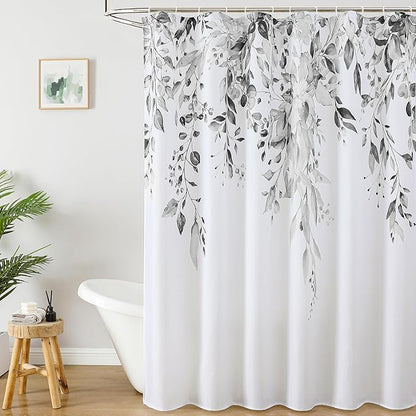 Colorful Star Grey Eucalyptus Waterproof Shower Curtain Set with Hooks, Minimalist Watercolor Floral Print Bathroom Décor, Plant Leaves Washable Fabric Shower Curtain, 72 x 72 Inch