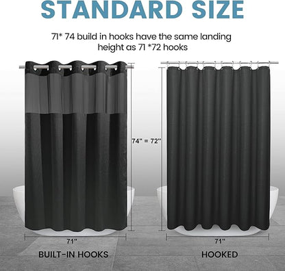 Black Shower Curtain with Liner - 230GSM Waffle Textured Heavy Duty Shower Curtains for Bathroom,71W x 74H