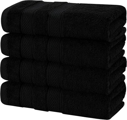 American Soft Linen Salem 100% Cotton Turkish 4 Piece Hand Towels for Bathroom, 600 GSM Soft Absorbent Quickdry Hand Face Towel Set, Black