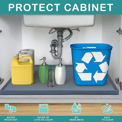 URMONA Waterproof Silicone Under Sink Mat 19'' x 19'' Shelf Liner for Kitchen and Bathroom, Cabinet and Counter Protector, Storage and Organizers, Litter Mat, Pet Cat Puppy Essentials(Dark Grey)
