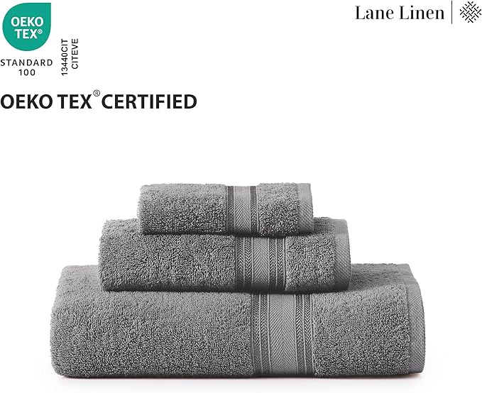 LANE LINEN 100% Mercerized Cotton Bath Towels Set of 18 – Zero Twist, 6 Bath, 6 Hand Towel & 6 Washcloths, Soft, Ideal for Spa Hotel & Home, Gentle on Body, Durable After Multiple Washes – Cool Grey
