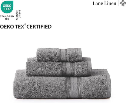 LANE LINEN 100% Mercerized Cotton Bath Towels Set of 18 – Zero Twist, 6 Bath, 6 Hand Towel & 6 Washcloths, Soft, Ideal for Spa Hotel & Home, Gentle on Body, Durable After Multiple Washes – Cool Grey