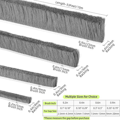 2Pack MILEQEE Door Brush Seal, 66Feet Total, Felt Pile Weather Stripping for Doors, Weather Strip for Windows Cabinet, Self Adhesive Draft Blocker, Dust Stopper Sliding Door Seal Winter, Grey 20m