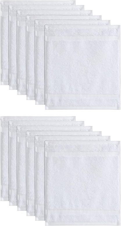 SALBAKOS 100% Turkish Cotton Washcloth Set of 12 13x13 inch | Heirloom Quality | Hotel & Spa Collection | Ultra Soft, Super Absorbent, Washcloth Towels | Made in Turkey (White, 12 Washcloths)