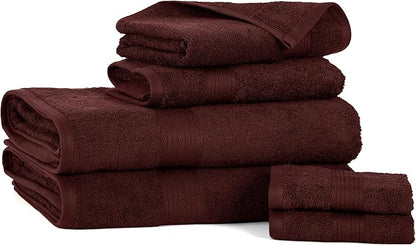 Ample Decor 100% Cotton Bathroom Towels Set of 6-2 Bath Towels, 2 Hand Towels, 2 Wash Cloths, Quick Drying - Brown Towel Sets