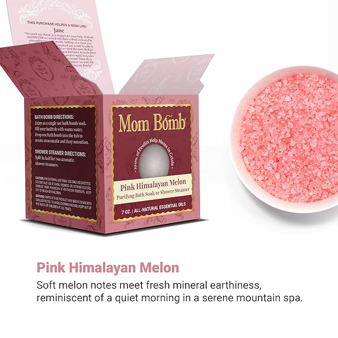 Mom Bomb Pink Himalayan Bath Bomb (Shower Steamer) – Essential Oils, Clean Ingredients – Relaxing Aromatherapy Fizz, Skin-Softening – Made in USA - Gift for Women 5 Ounce