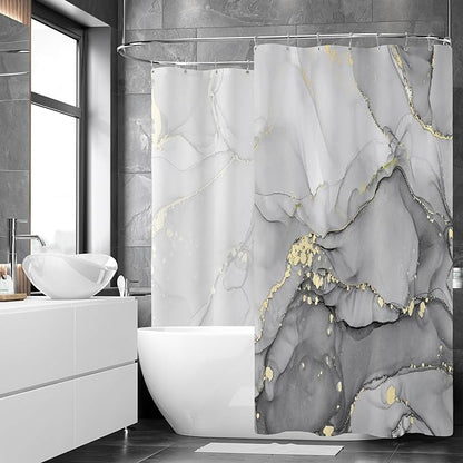 Extra Wide Marble Shower Curtain 108 x 72, Grey Abstract Shower Curtains for Claw Foot Tub, Modern Luxury 108 inch Long Shower Curtain Set with 18 Pack Plastic C-Hooks