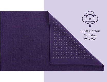 American Soft Linen Bath Rug, 17 in 24 in 100% Cotton Bath Mats Rugs for Bathroom, Slip Reducer Washable Shaggy Form Area Rugs, Purple Bath Rug