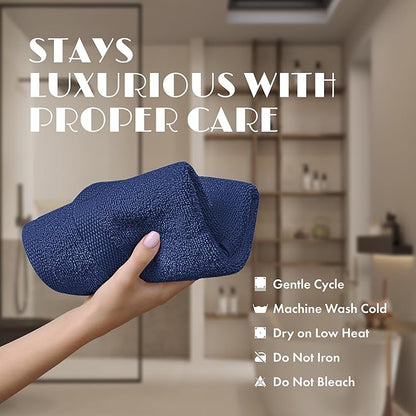 White Classic Navy Washcloths Set for Body and Face Towel, Cotton Wash Cloths Bulk 12 Pack, Spa Fingertip Wash Clothes 12x12 Inch, Soft Absorbent Gym Towels
