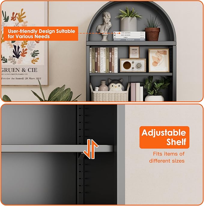 Arched Wall Shelf, Bathroom Arched Wall Cabinet with Adjustable Shelves for Bathroom, Living Room, Dining Room, Laundry, Kitchen