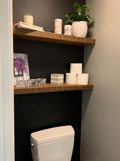 joelsantiques 30 Inch Floating Shelves for Wall - 30x10x2 in - Made of Natural Wood - Easy Install - Heavy Duty Rustic Book Shelves - Perfect for Bathroom, Kitchen, Living Room, Bar - Medium Brown
