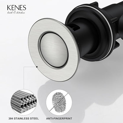 KENES Bathroom Sink Drain Stopper Assembly with Lift Rod, Brushed Nickel Sink Drain with Overflow, Lavatory Pop Up Drain Assembly for Bathroom Vanity Sink, LJ-P701