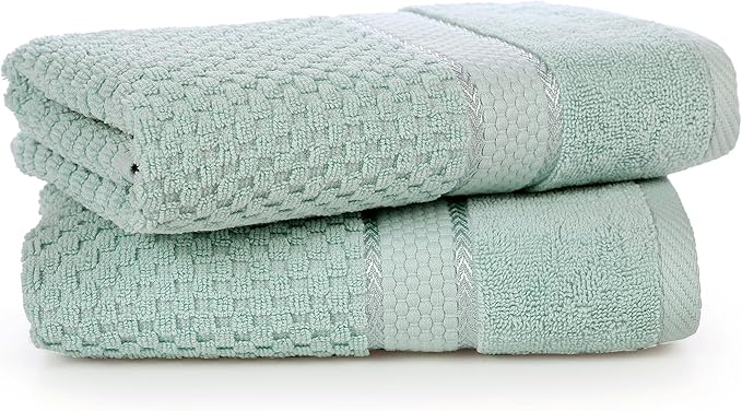 Ample Decor 100% Cotton Hand Towel for Kitchen Set of 2 Mint Green, Absorbent Premium Quality, Oeko TEX Certified, for Bathroom, Hotel, Spa, Gym, Kitchen - 18 X 28 Inch - Mulaayam Collection