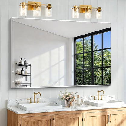 BONEWEI White Bathroom Mirror,55x36 inch Wall Mirror for Bathroom Wall Mounted,Large Rectangle Mirror for Bathroom Over Sink,Modern Metal Frame for Living Room,Bedroom Entryway,Horizontal/Vertical