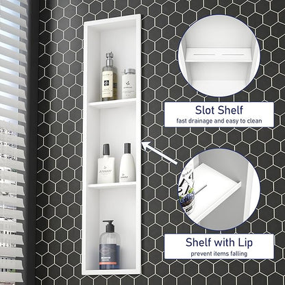 Stainless Steel Shower Niche 36" X 8" White No Tile Needed Niche Shower with 3-Tiers Shelf for Bathroom Storage Recessed Wall Niches Bathroom Shelf Over Mount Installation