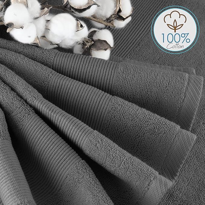 Hearth & Harbor Bath Towels for Bathroom - 100% Ring Spun Cotton Luxury Bathroom Towels - Ultra Soft & Highly Absorbent, Bath Towels Set of 6 - Dark Gray