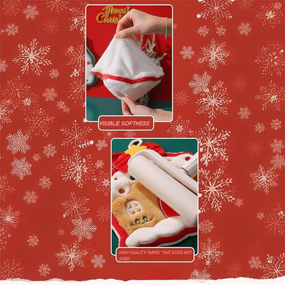 Cesqouc® 4pcs New Cute Style Hangable Hand Towels with Christmas Patterns:Christmas House,Santa Claus,Christmas Tree,Christmas Elk Patterns for Bathroom/Kitchen/Living Room/Children's