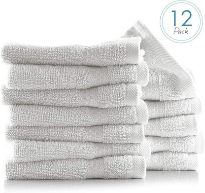 Hearth & Harbor Washcloths 12 Pack - 100% Cotton Washcloth for Body and face, High Absorbent and Soft 13"x13" Body Wash Cloth, Quick Dry - White Washcloths