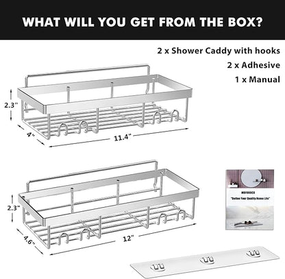Moforoco Shower Caddy Shelf Organizer Rack, Self Adhesive Black Bathroom Shelves Basket, Home Farmhouse Wall Inside Organization and Storage Decor Rv Accessories, First Camper Apartment Essentials
