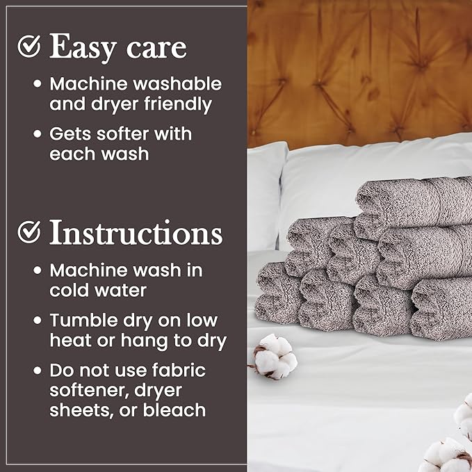 HALLEY Turkish 8 Pack Premium Washcloths (8 Pieces) 650 GSM Highly Absorbent Super Soft 100% Cotton - 8 Washcloths (Gray)