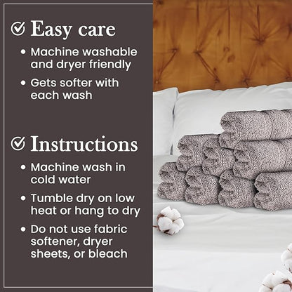 HALLEY Turkish 8 Pack Premium Washcloths (8 Pieces) 650 GSM Highly Absorbent Super Soft 100% Cotton - 8 Washcloths (Gray)