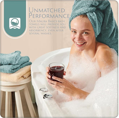 MAURA Basics Performance Bath Towels 100% Turkish Cotton with Hook Loops. Extra Large Luxury Absorbent Plush Towel Sets for Bathroom, Daily Use American Standard Size 27”x54”,Seafoam