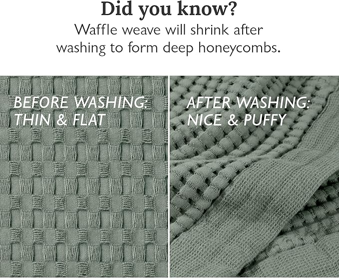 GILDEN TREE Waffle Towel Set Quick Dry Thin | 2 Bath Towels | 2 Hand Towels | 2 Washcloths, Modern Style (Sage Grey)