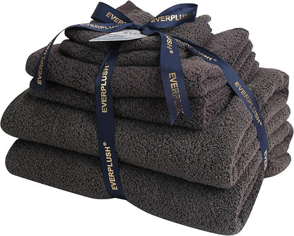 Everplush Diamond Jacquard 6 Pieces Bath Towel Set, Luxury Super Soft Oversized everplush Towels, Highly Absorbent everplush Diamond Jacquard Quick Dry Bath Towel for Bathroom Charcoal