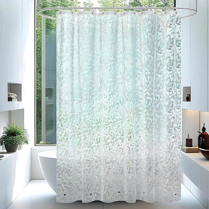 AooHome Long Shower Curtain Liner - EVA 3D Decals Stained Glass Pattern Design Bathroom Shower Curtain with Hooks, 5 Bottom Magnets, Heavy Duty, Water Repellent, Semi Transparent, 72x78 Inch