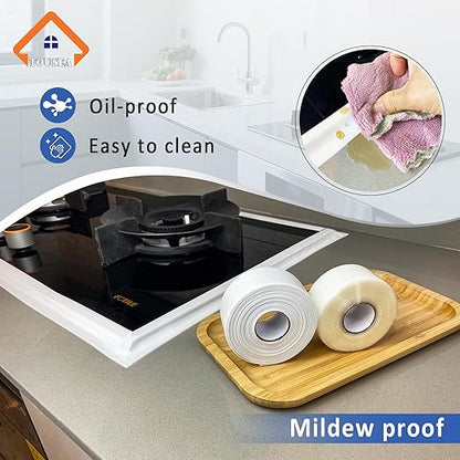 Caulk Tape Self Adhesive,Easy to Install Caulking Tape for Bathroom Peel & Stick Caulking Strip Floor Tile Wallpaper Toilet Tub Shower Wall Trim,Waterproof Caulking Sealing Tape for Bathroom,Toilet