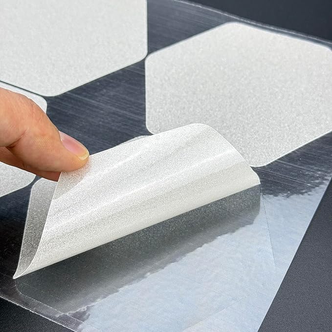 S&X 24 Pcs Anti Slip Shower Stickers (Large 4.7" Hexagon), Oversized Non Slip Bathtub Stickers with Scraper, Invisible Clear High Traction Grit Safety Bath Decals for Tub Floor, Pools, Stairs