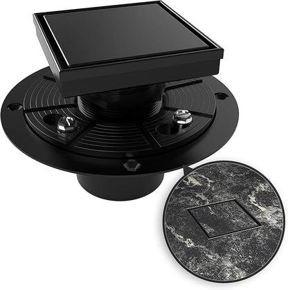 WEBANG 4 Inch Square Shower Drain Black Floor Drain with Flange Reversible 2-in-1 Cover Tile Insert Grate Removable SUS304 Stainless Steel CUPC Certified Matte Black