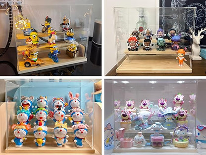 Choowin 3 Tier Clear Acrylic Display Case for Collectibles, Mini Figures, Pop Mart, Labubu, Sonny Angel, Smiski - Assemble Dustproof Acrylic Display Box with Door, Stand (Black Base Step)