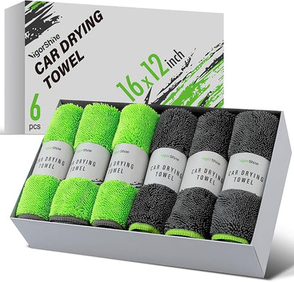 6-Pack Microfiber Towels for Cars (16"×12") Ultra Absorbent and Scratch-Free Car Detailing Cleaning Cloth, Trucks, Home Cleaning, Pet Drying, Boats, and Motorcycles, Gift Packed