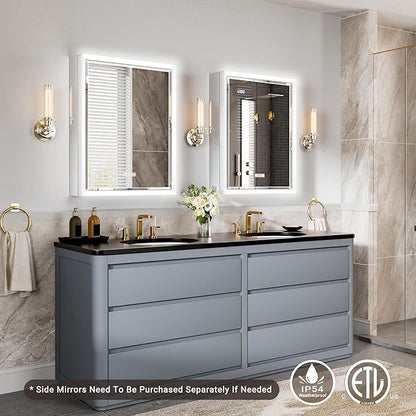 20x26 Lighted Medicine Cabinet with Beveled Mirror & Clock, Surface or Recessed Mirrored Medicine Cabinet with Dimmable Light Anti-fog, Built-in Sensing Light & Outlet, Soft-Close Right Hinge